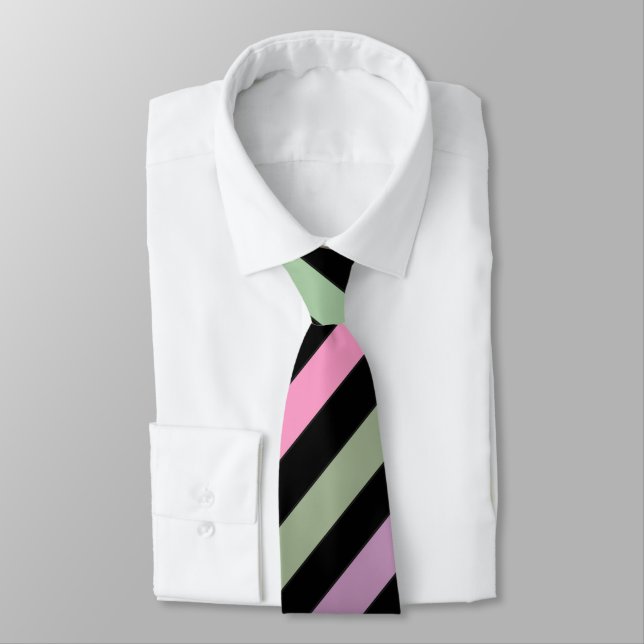Stripes, pink, green neck tie (Tied)
