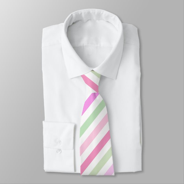 Stripes, pink, green neck tie (Tied)