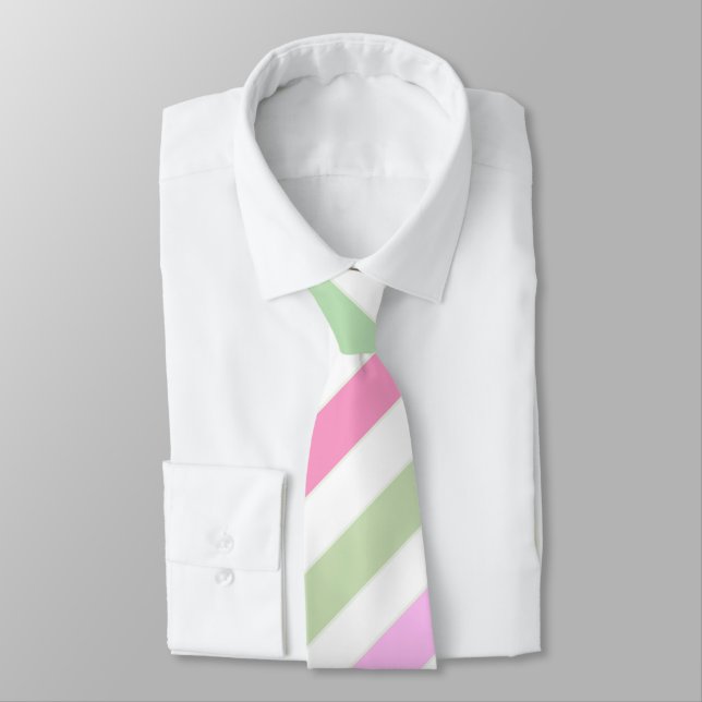 Stripes, pink, green neck tie (Tied)