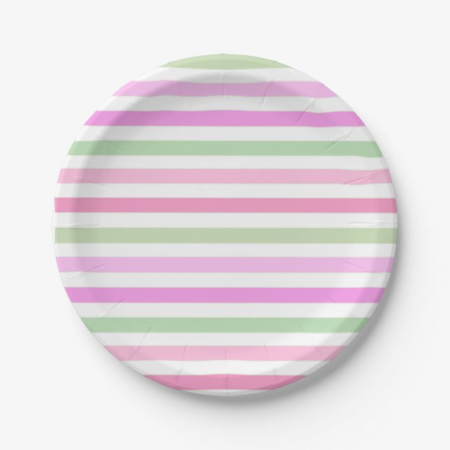 Stripes, pink, green paper plates (Front)