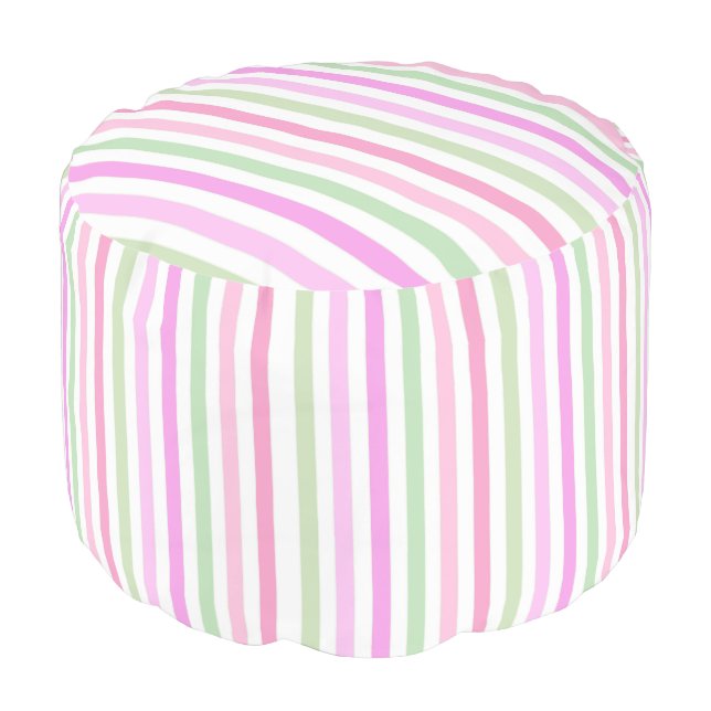 Stripes, pink, green pouf (Angled Front)