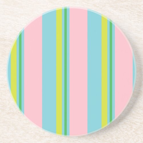 StripesPink Light Blue Yellow  Lime Green Drink Coaster