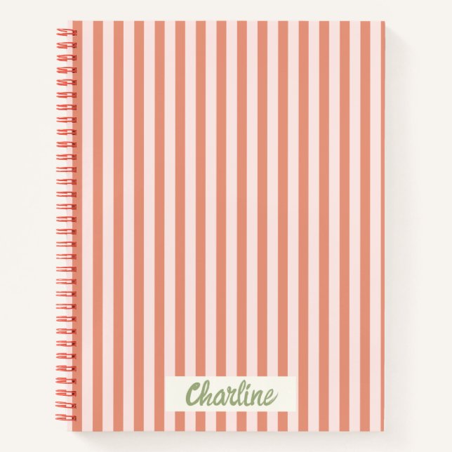 Stripes Pink Red Retro Calligraphy  Notebook (Front)