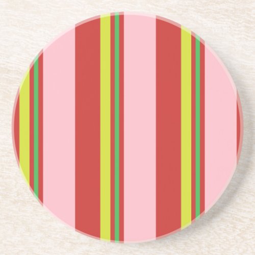 StripesPink Red Yellow  Lime Green Sandstone Coaster