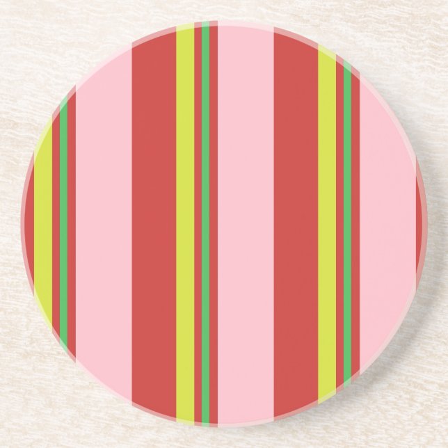 Stripes/Pink Red Yellow & Lime Green Sandstone Coaster (Front)