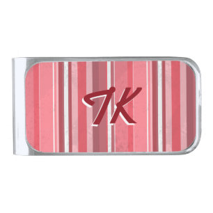 Stripes Pink Silver Finish Money Clip