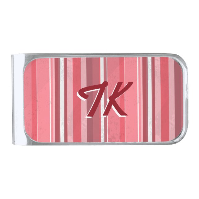 Stripes Pink Silver Finish Money Clip (Front)