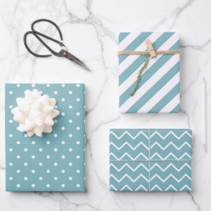 Stripes Polka Dot Zig Zag Patterns Teal Blue Wrapping Paper Sheets