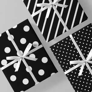Stripes & Polka Dots Classic Black & White Wrapping Paper Sheets