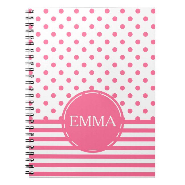 Stripes & Polkadots - Pink Personalized Notebook