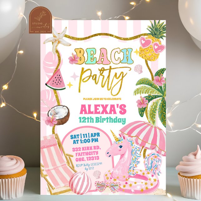 Stripes preppy Beach party Invitation (Creator Uploaded)