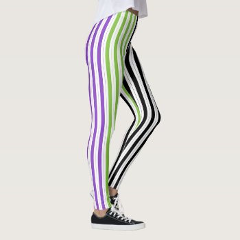 Stripes Purple Green Black  Leggings by printabledigidesigns at Zazzle