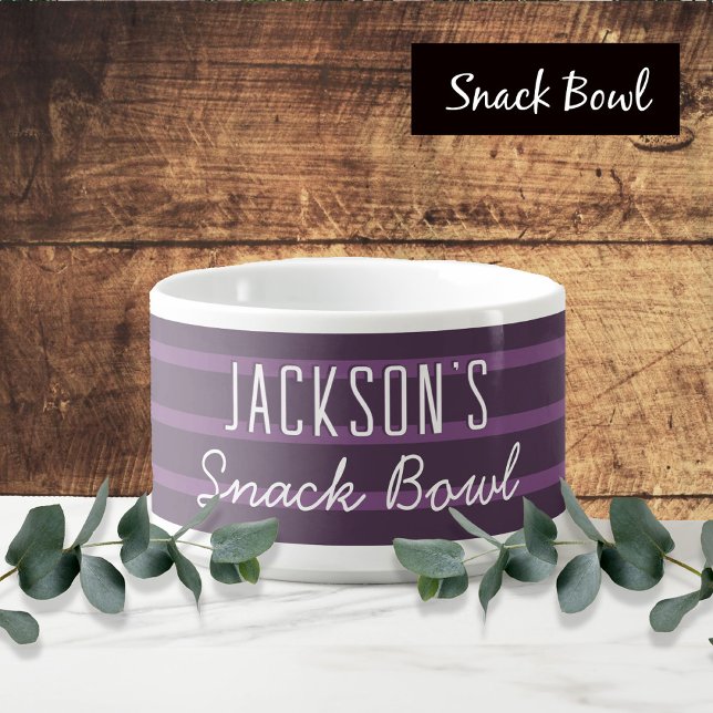 Stripes Purple Personalized Name Snack Bowl (Creator Uploaded)