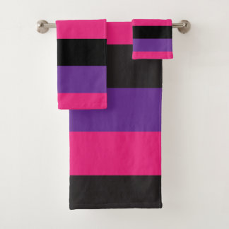 Stripes Purple Pink Black Girly Bath Towel Set