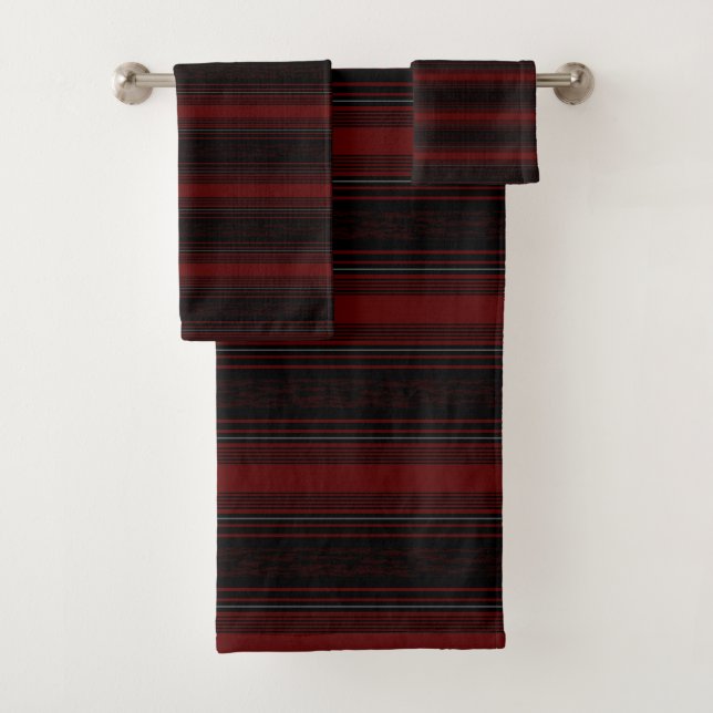 Stripes Red Black Bathroom Towel Set (Insitu)
