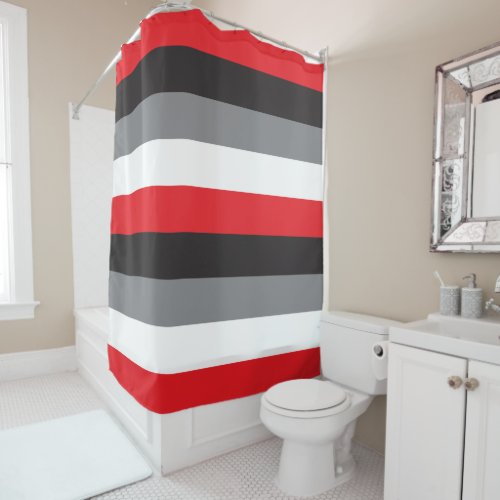 Stripes Red Black Gray White Pattern Shower Curtain