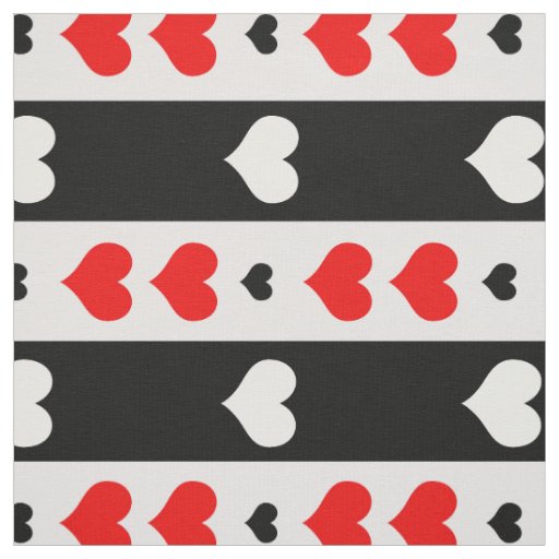 Stripes Red Black White Hearts Textile Fabric