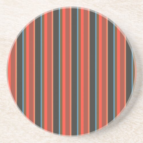 StripesRed Brown Black Blue  Tan Sandstone Coaster