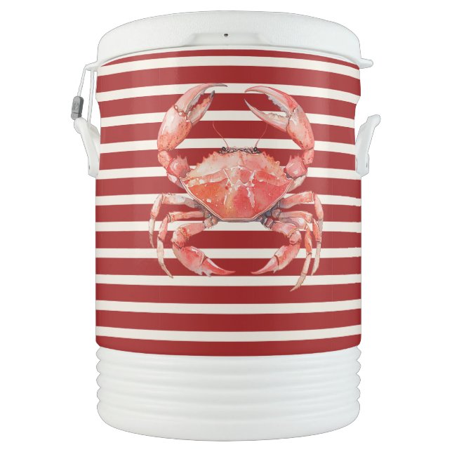 Stripes Red Crab Beach Beverage Cooler (Back)
