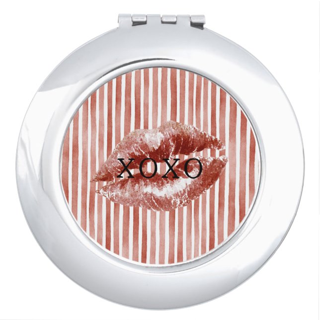 Stripes Red Lips Kiss XOXO  Compact Mirror (Front)