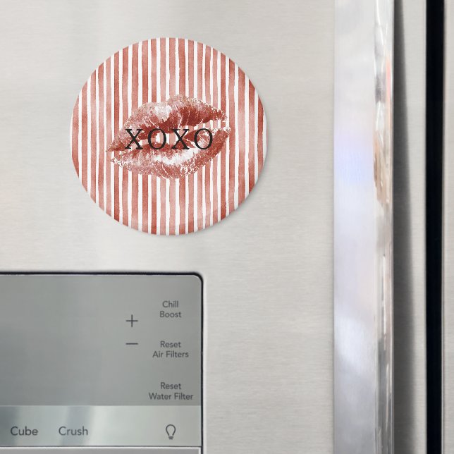 Stripes Red Lips Kiss XOXO  Magnet (In Situ (Fridge))