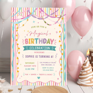Stripes Ribbon Magical Colorful Birthday Invitation