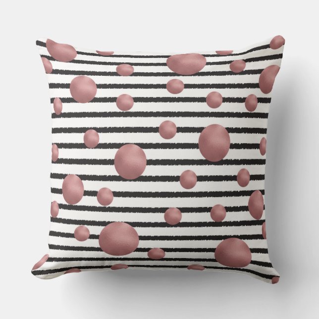 Stripes Rose gold Dots pattern Throw Pillow (Front)