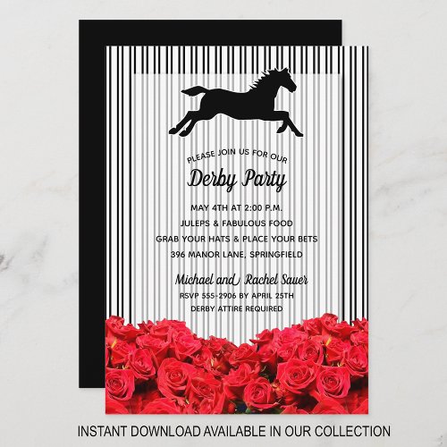 Stripes Roses Derby Horse Racing Party Invitations