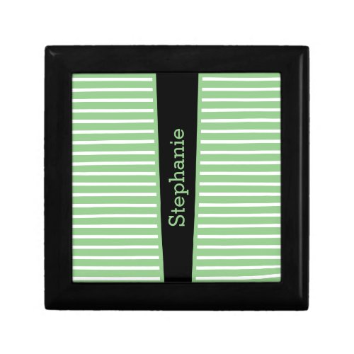 Stripes Sage Green Black White Custom Name Cute Gift Box