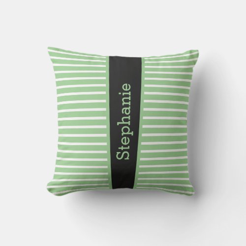 Stripes Sage Green Black White Custom Name Cute Th Outdoor Pillow