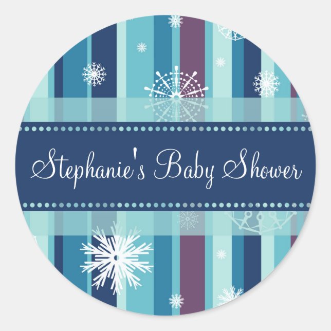 Stripes Snow Winter Baby Shower Favor Stickers (Front)