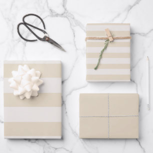 Stripes / Solid Beige Ivory Wrapping Paper Sheets