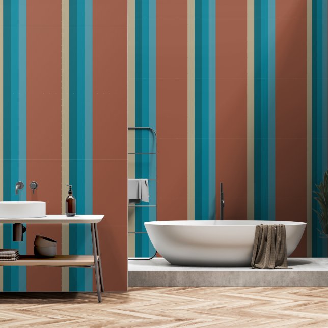 Stripes Stone Grey Olive Cool Blue Aqua Brown Rust Wallpaper (Bathroom)