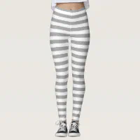 Artistic Brush Side Stripe Elegant Black on White Leggings