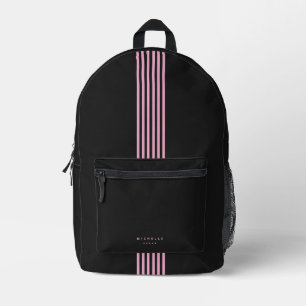 Stripes Stylish Girly Sporty Black Pink Printed Backpack