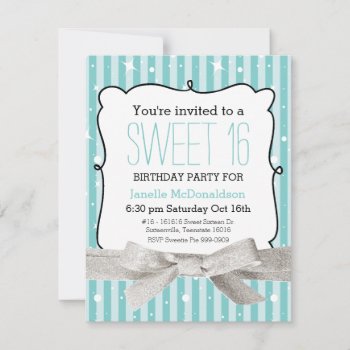 Stripes Sweet 16 Birthday Party Light Aqua Invitation by PartyHearty at Zazzle