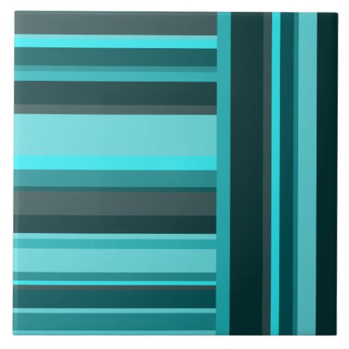 Stripes Teal Asymmetric Pattern Blue Green Aqua Ceramic Tile