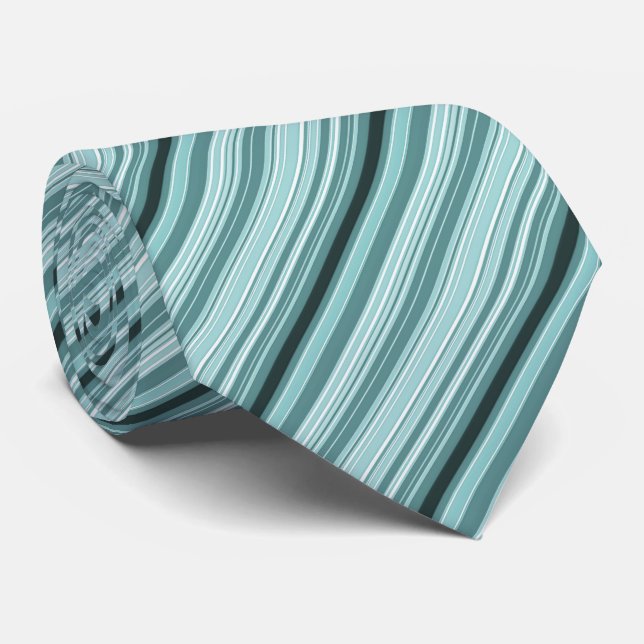 Stripes - Teal Green Blue Stripe Pattern Neck Tie (Rolled)