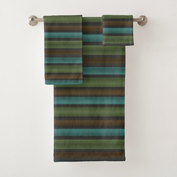 Stripes Teal yellow Brown Grey Bath Towel Set