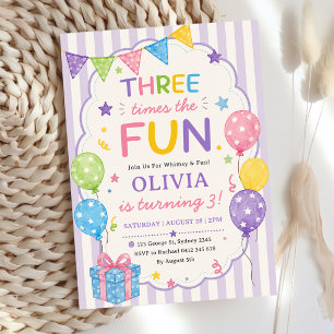 Stripes Three Times The Fun Colorful Birthday Invitation