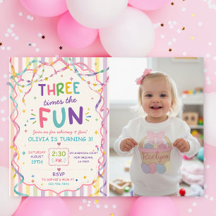 Stripes Three Times The Fun Colorful Birthday Invitation