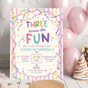 Stripes Three Times The Fun Colorful Birthday Invitation