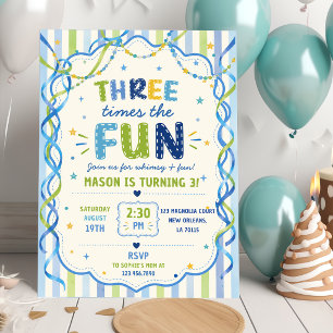 Stripes Three Times The Fun Colorful Birthday Invitation