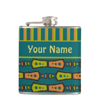 Stripes, Tribal Pattern, Teal: Stylish Hip Flask