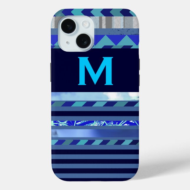Stripes Turquoise Blue M custom initial Case-Mate iPhone Case (Back)