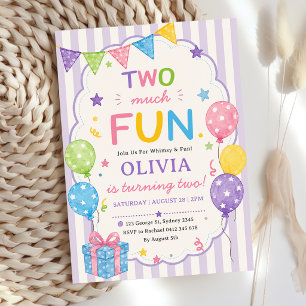 Stripes Two Much Fun Colorful Birthday Invitation