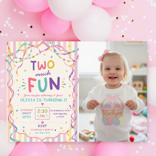 Stripes Two Much Fun Colorful Birthday Invitation