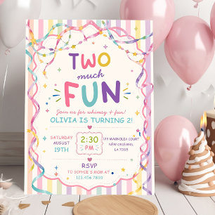 Stripes Two Much Fun Colorful Birthday Invitation