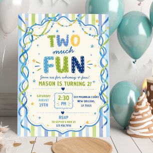 Stripes Two Much Fun Colorful Birthday Invitation