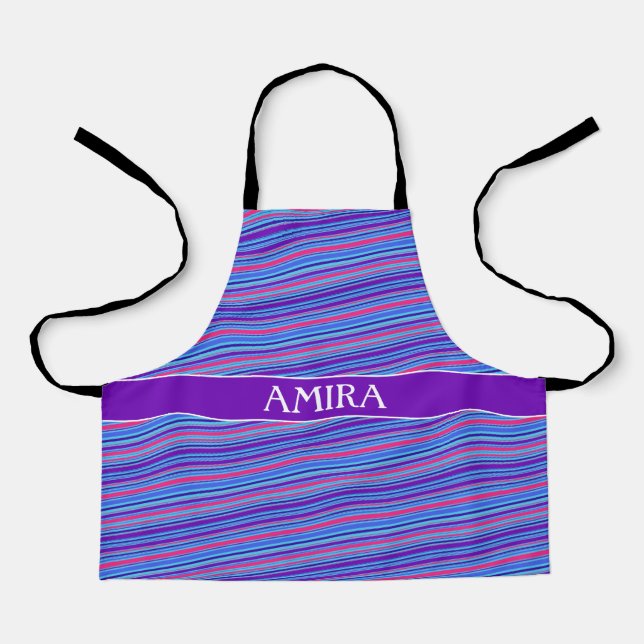 Stripes Violet Orange Minimal Pattern Apron (Front)